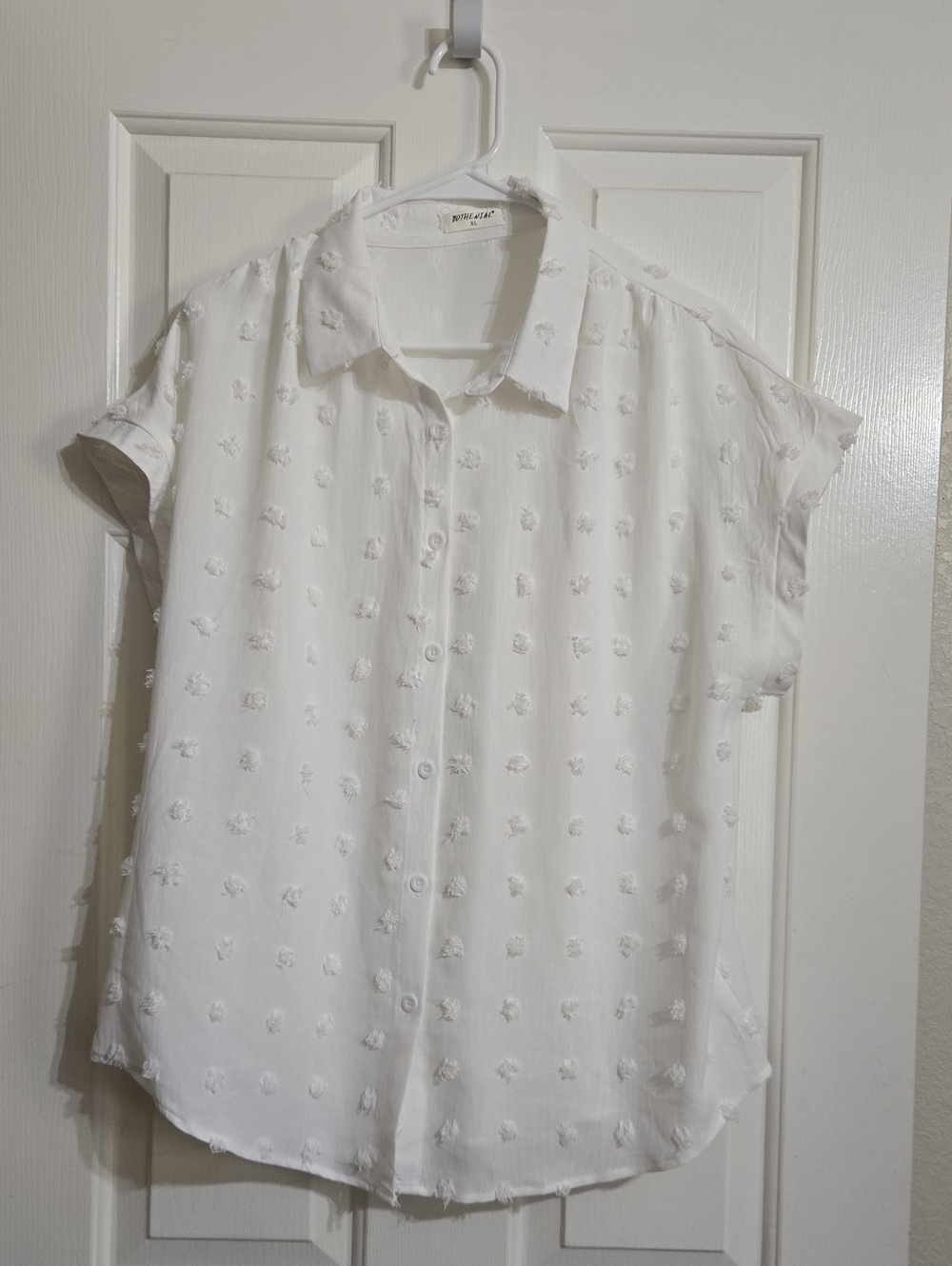 White Textured Dot Button-Down Shirt - Women's Casual Collared Top